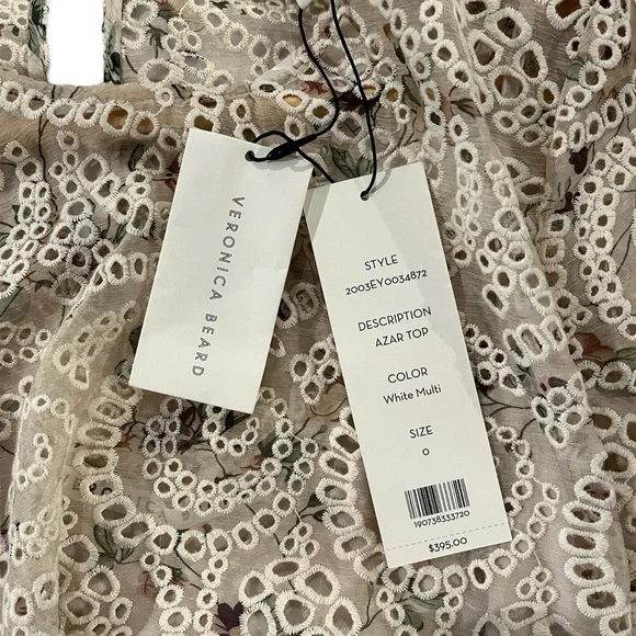 NWT Veronica Beard Azar Eyelet Floral Balloon Sleeve Round Neck Top W/ Cami